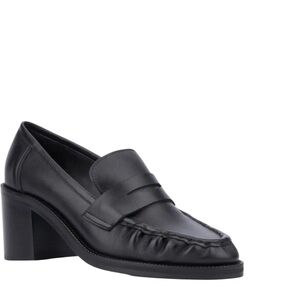 Aquatalia Black Leather Josette Waterproof Block Heel Loafers
